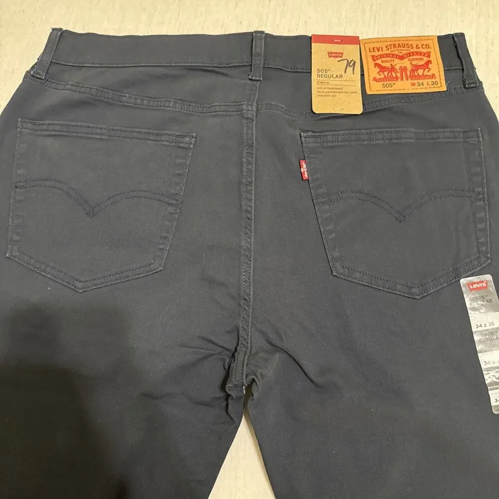 NWT Levi's 505 Regular Pants Men's 34x30 Navy Blue Indigo Straight Casual Work